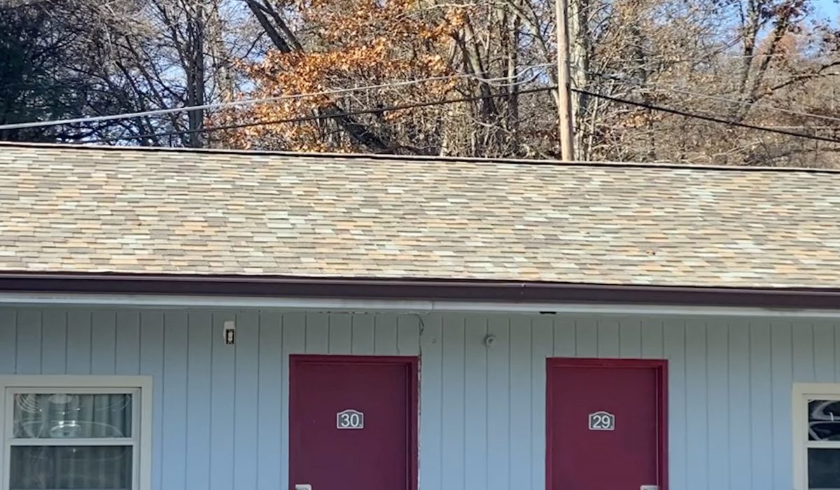 After 2021_Royal Motel, Martinsville IN Shingles chosen for this commercial building: Owens Corning Proedge Aged Copper