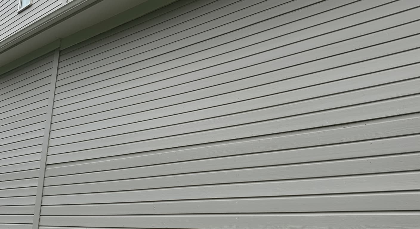 Freshly replaced siding on a modern home exterior with clean lines and smooth surfaces, highlighted by natural daylight