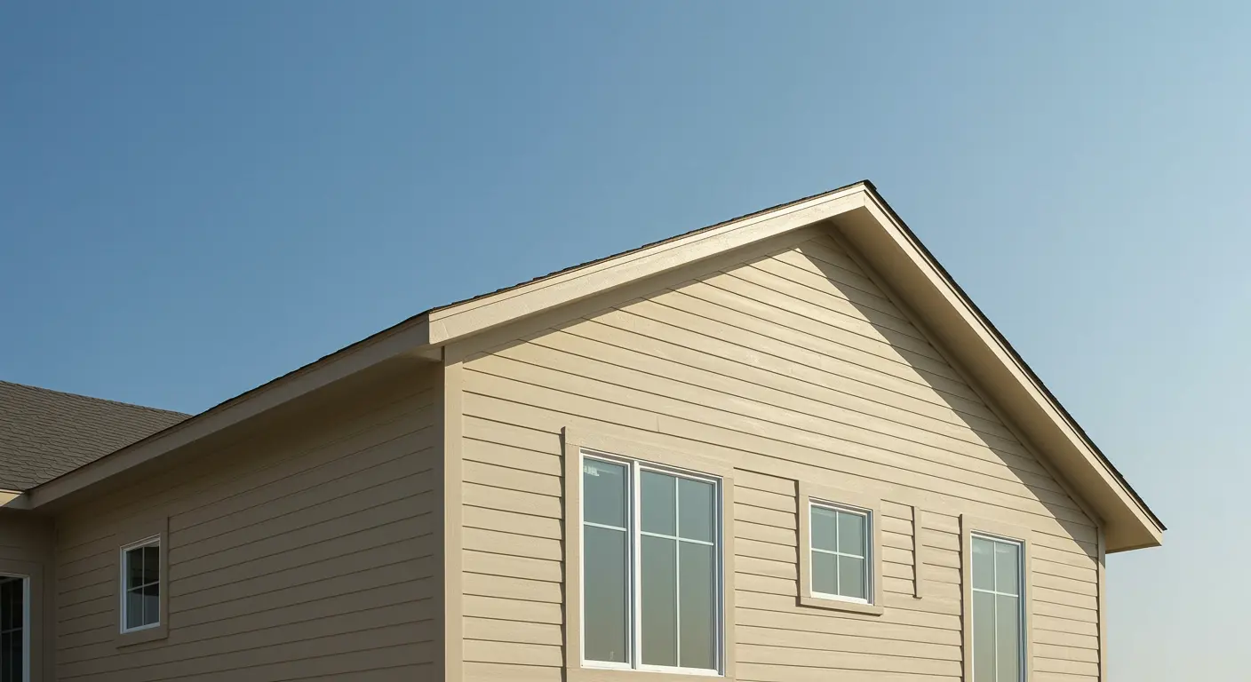 Beautiful home exterior with new siding in a warm beige color, crisp trim, and clean windows, completed by professional roofing contractors